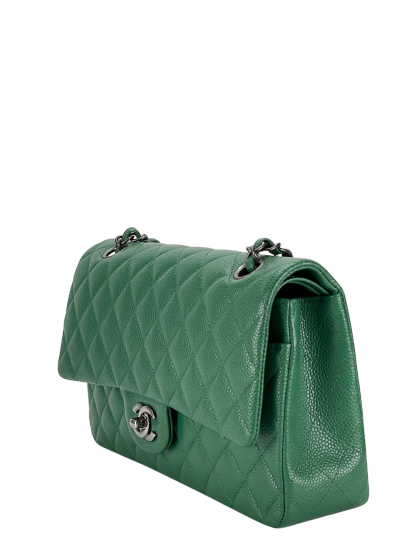 CHANEL - Medium Classic Double Flap Bag Green Caviar Sliver Hardware (CF25) 
