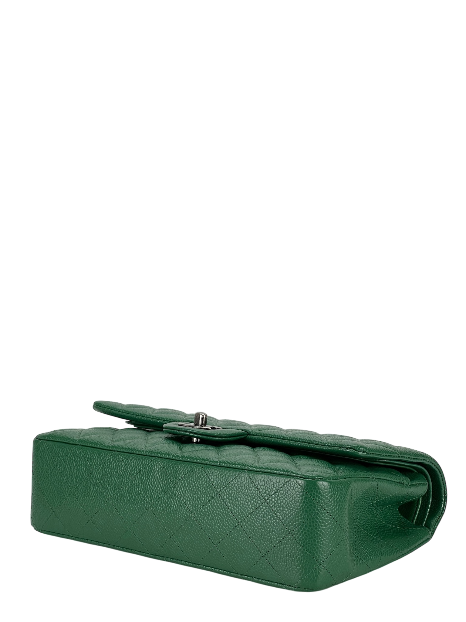 CHANEL - Medium Classic Double Flap Bag Green Caviar Sliver Hardware (CF25) 