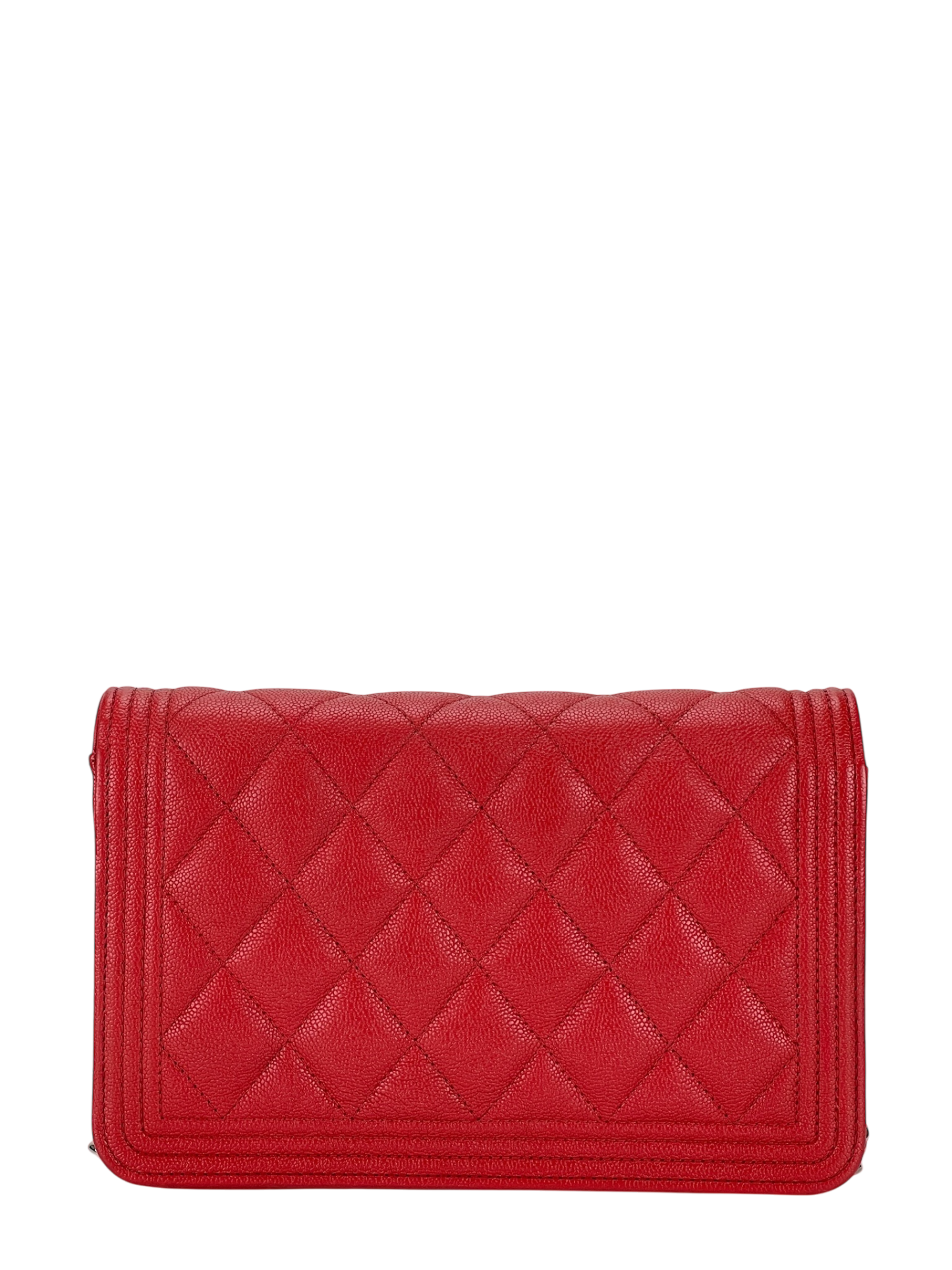 CHANEL - Red Caviar Boy Wallet On Chain Bag Sliver Hardware (WOC)