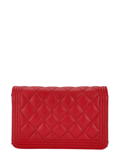 CHANEL - Red Caviar Boy Wallet On Chain Bag Sliver Hardware  (WOC)