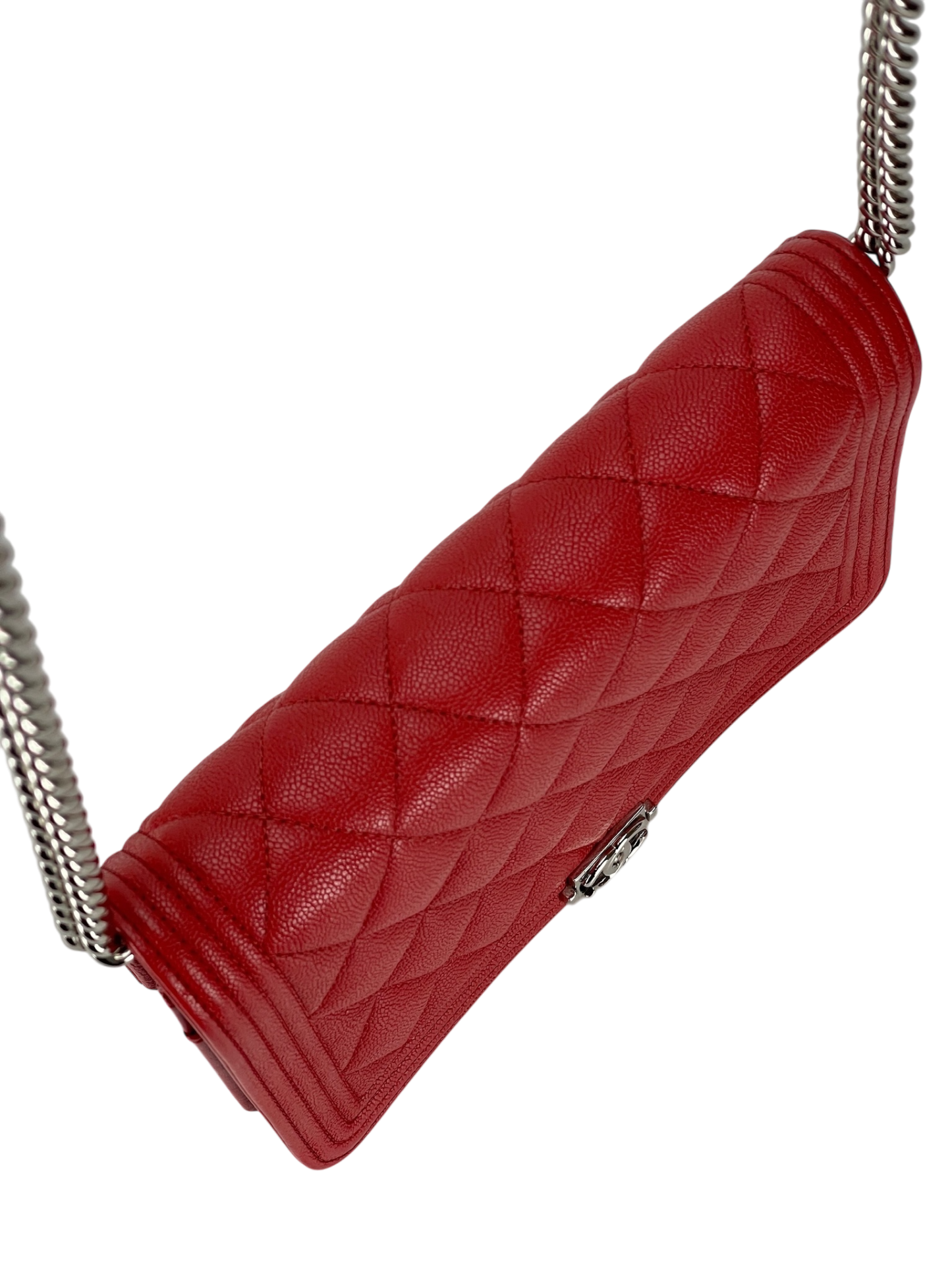 CHANEL - Red Caviar Boy Wallet On Chain Bag Sliver Hardware (WOC)