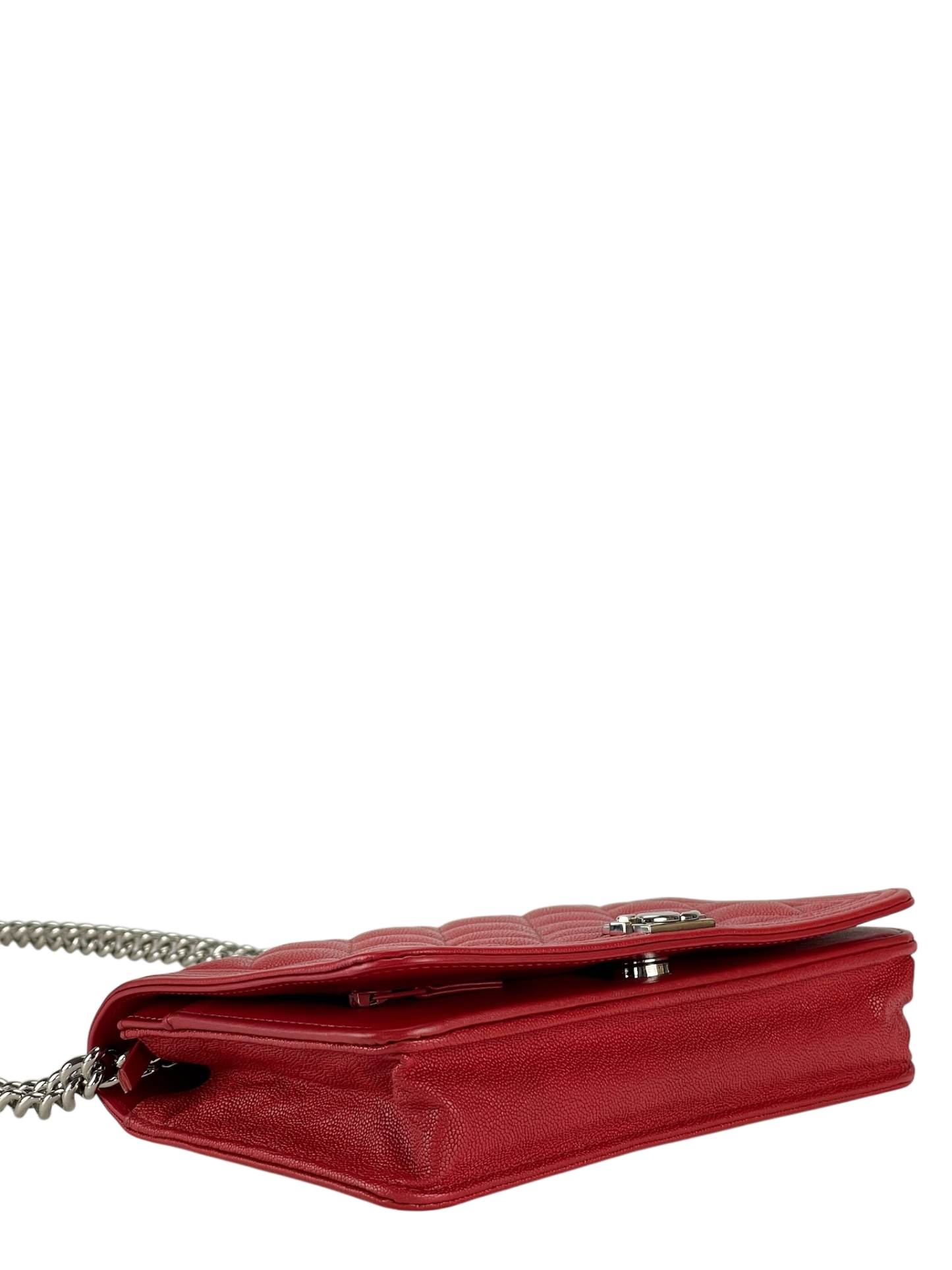 CHANEL - Red Caviar Boy Wallet On Chain Bag Sliver Hardware (WOC)