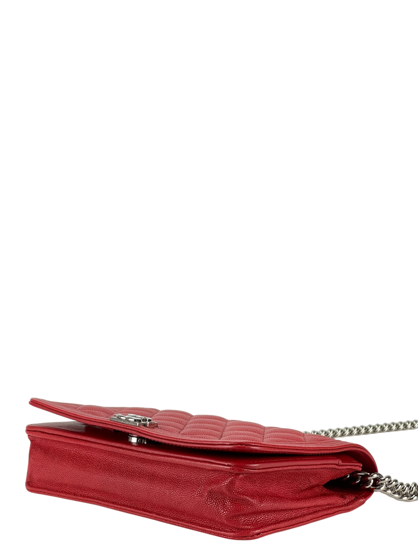 CHANEL - Red Caviar Boy Wallet On Chain Bag Sliver Hardware (WOC)