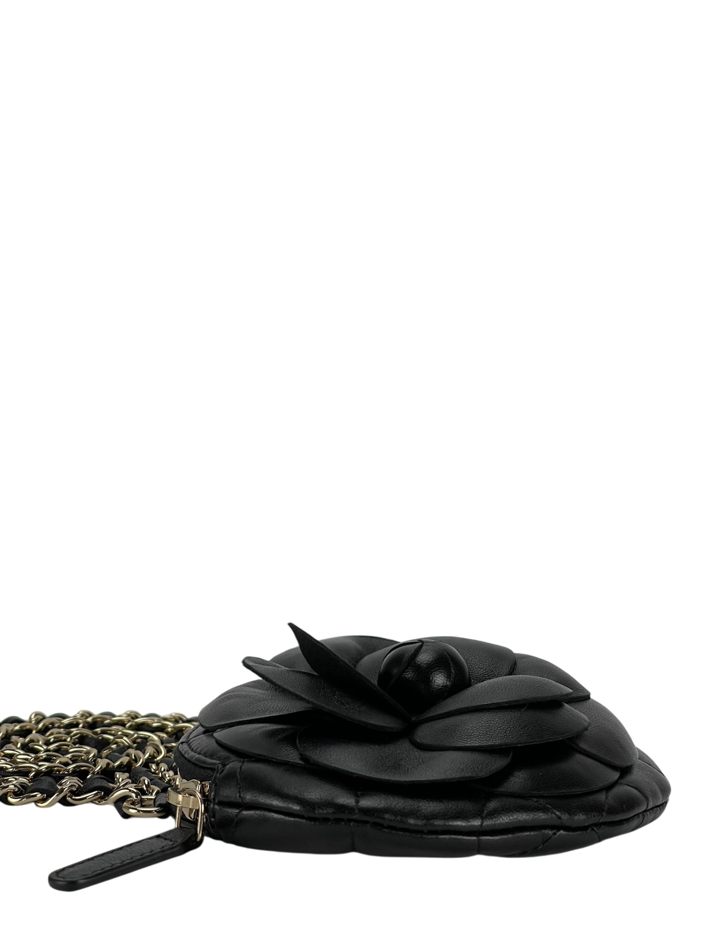 CHANEL - Black Lambskin Camellia Round Clutch With Chain