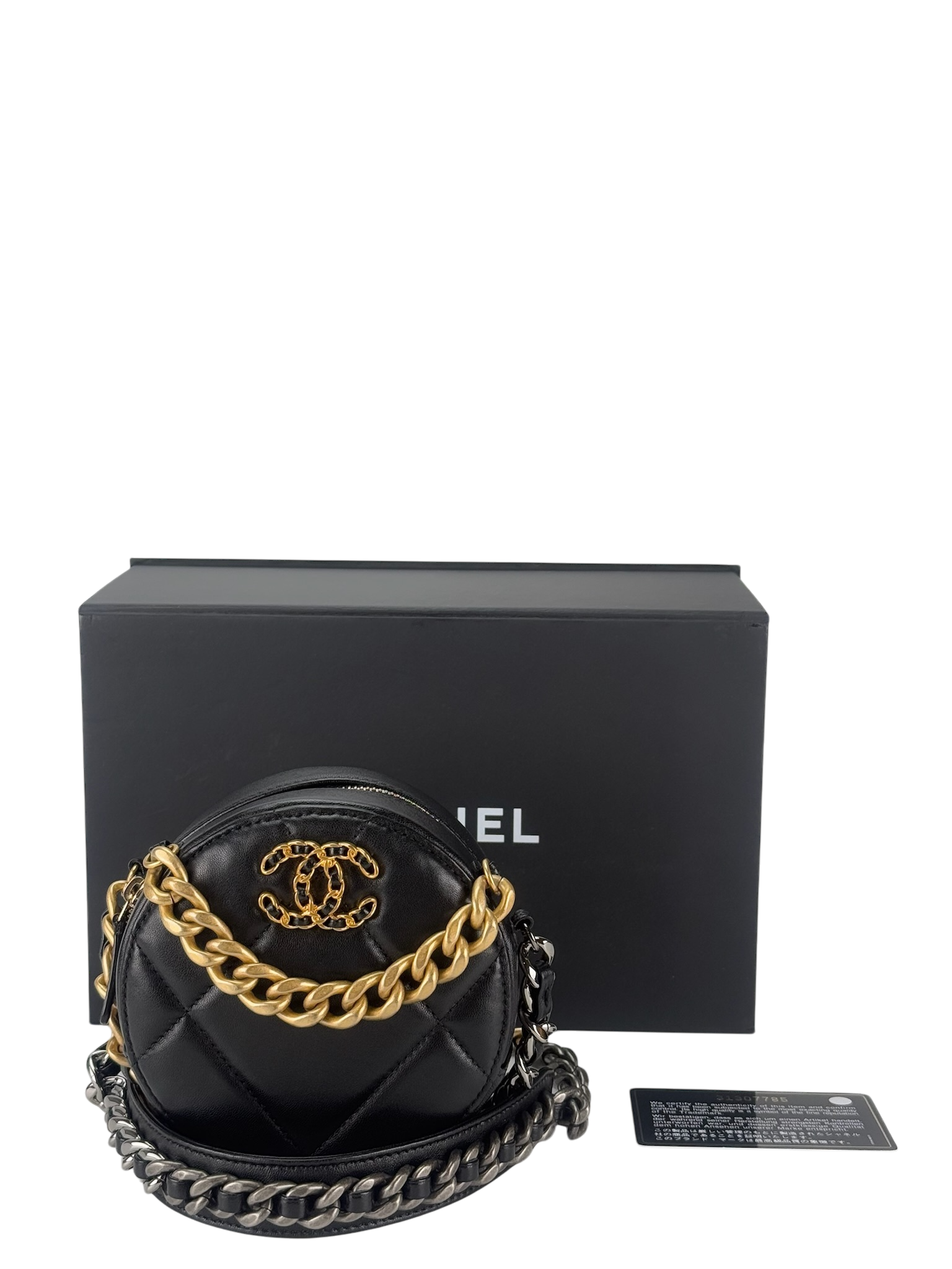 CHANEL - Black Lambskin 19 Round Clutch With Chain