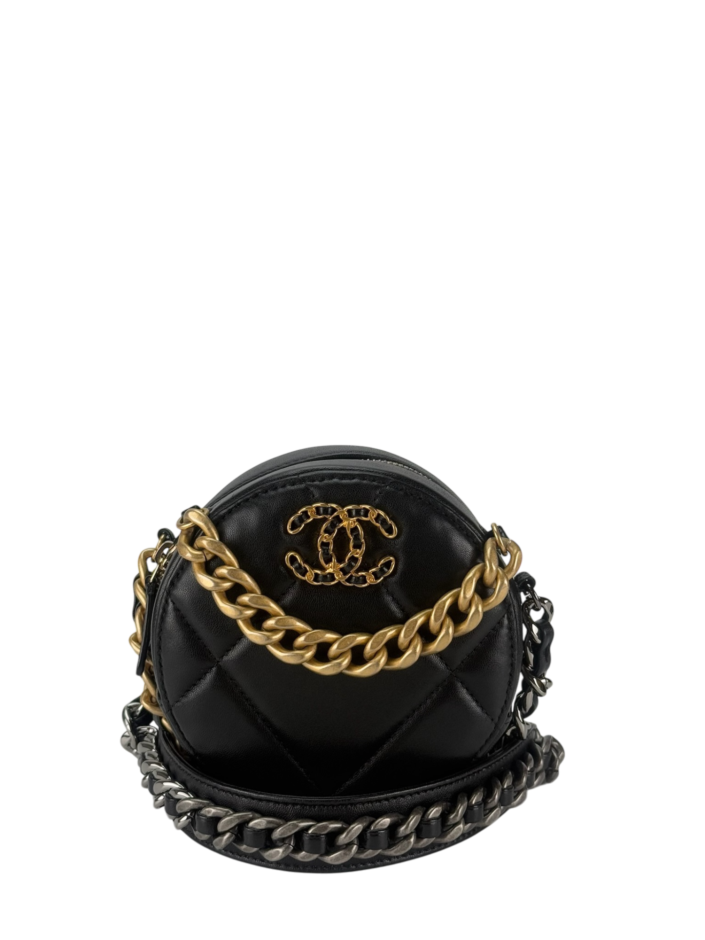 CHANEL - Black Lambskin 19 Round Clutch With Chain