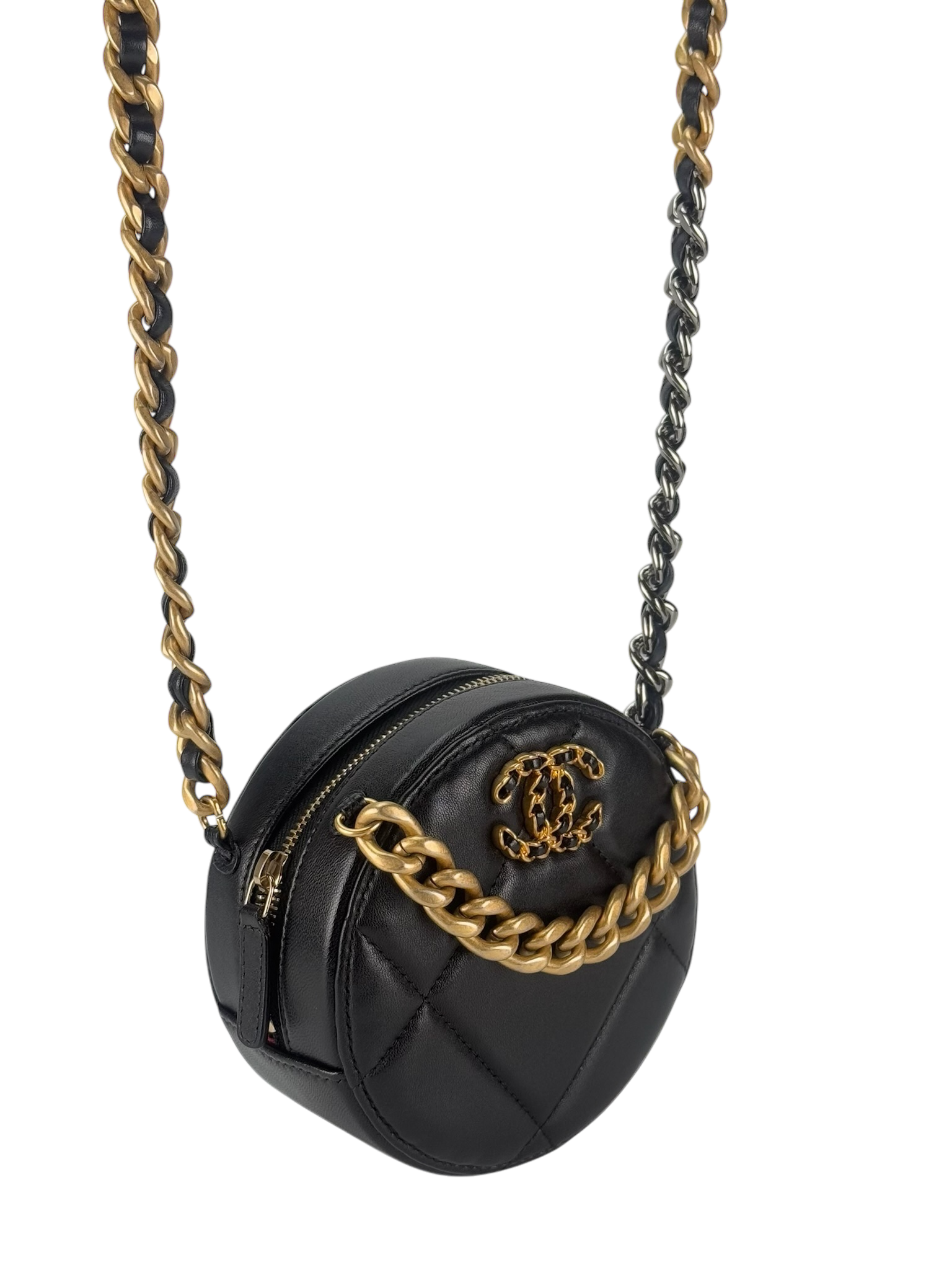 CHANEL - Black Lambskin 19 Round Clutch With Chain