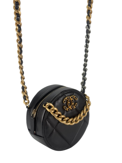 CHANEL - Black Lambskin 19 Round Clutch With Chain