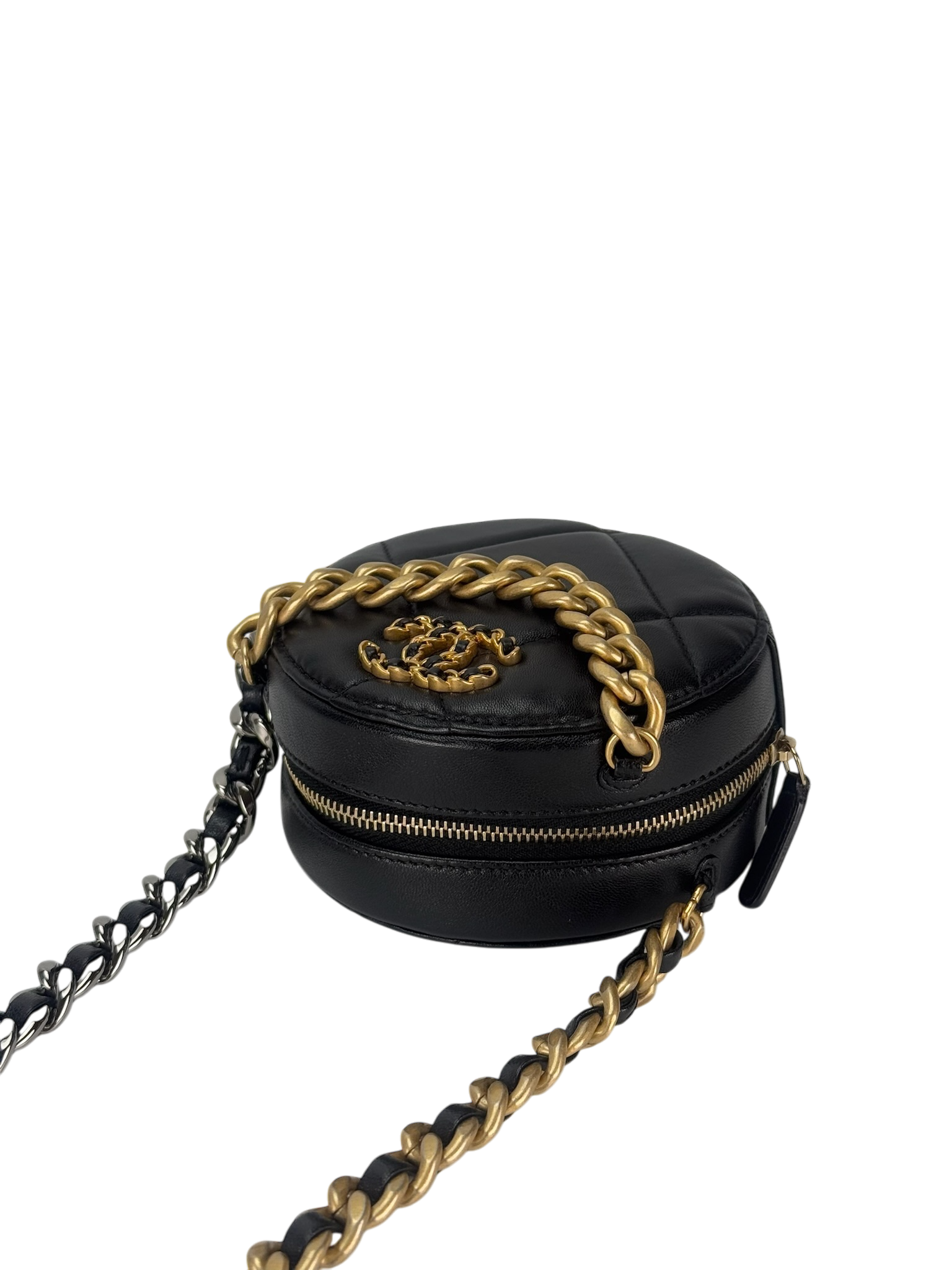 CHANEL - Black Lambskin 19 Round Clutch With Chain