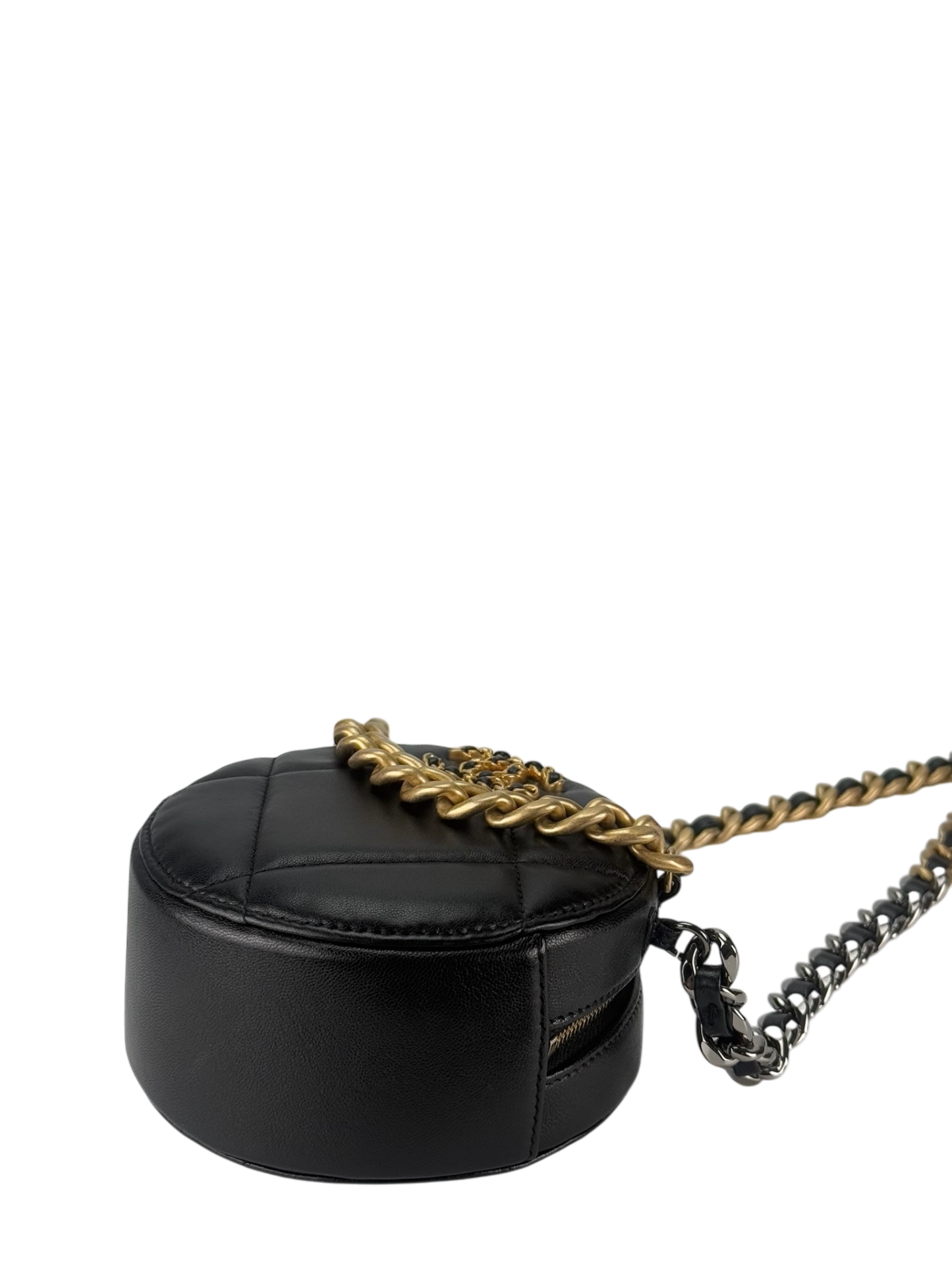 CHANEL - Black Lambskin 19 Round Clutch With Chain