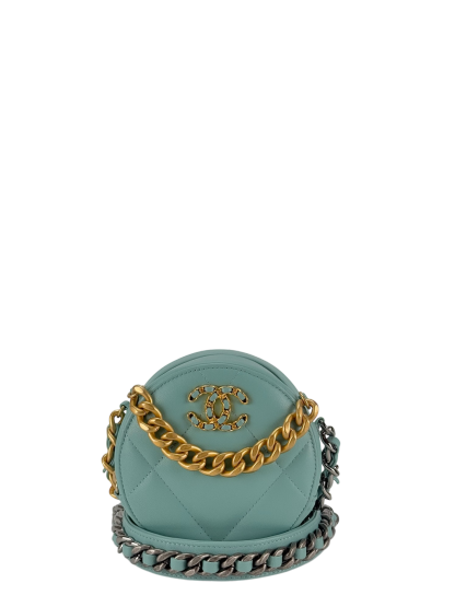 CHANEL - Blue Lambskin 19 Round Clutch With Chain