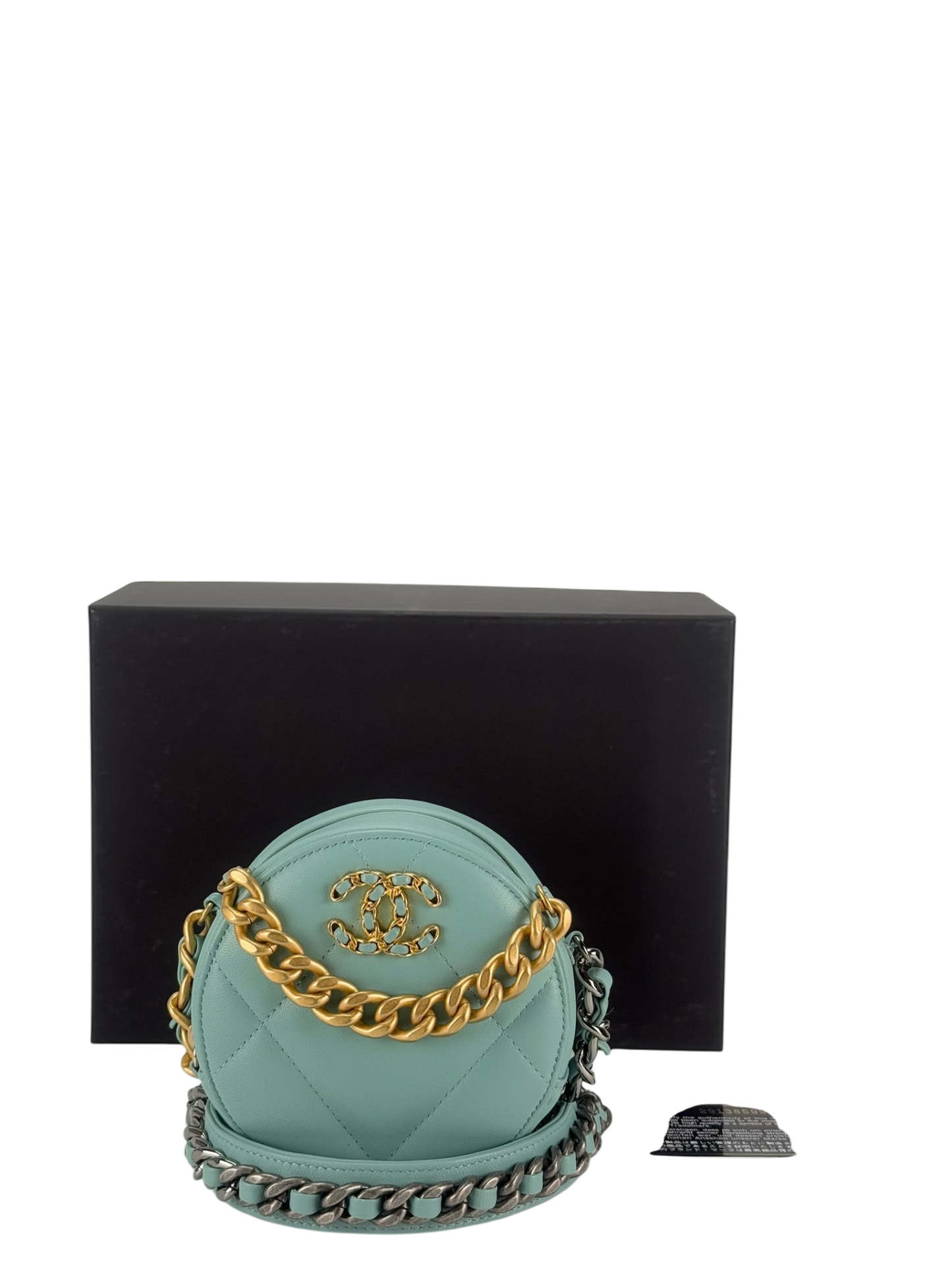 CHANEL - Blue Lambskin 19 Round Clutch With Chain