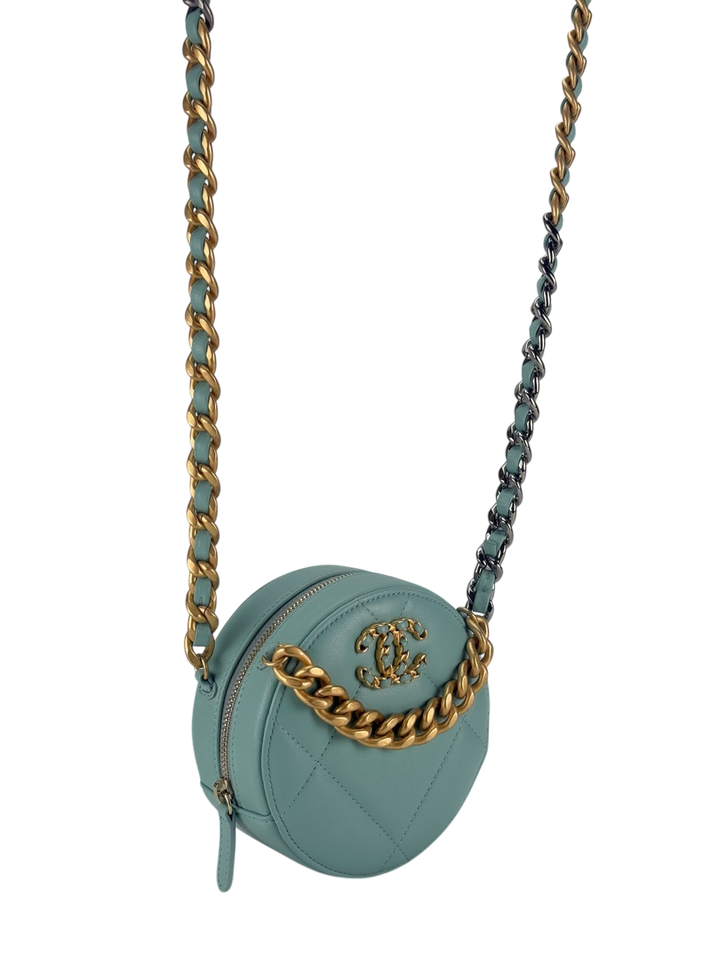 CHANEL - Blue Lambskin 19 Round Clutch With Chain