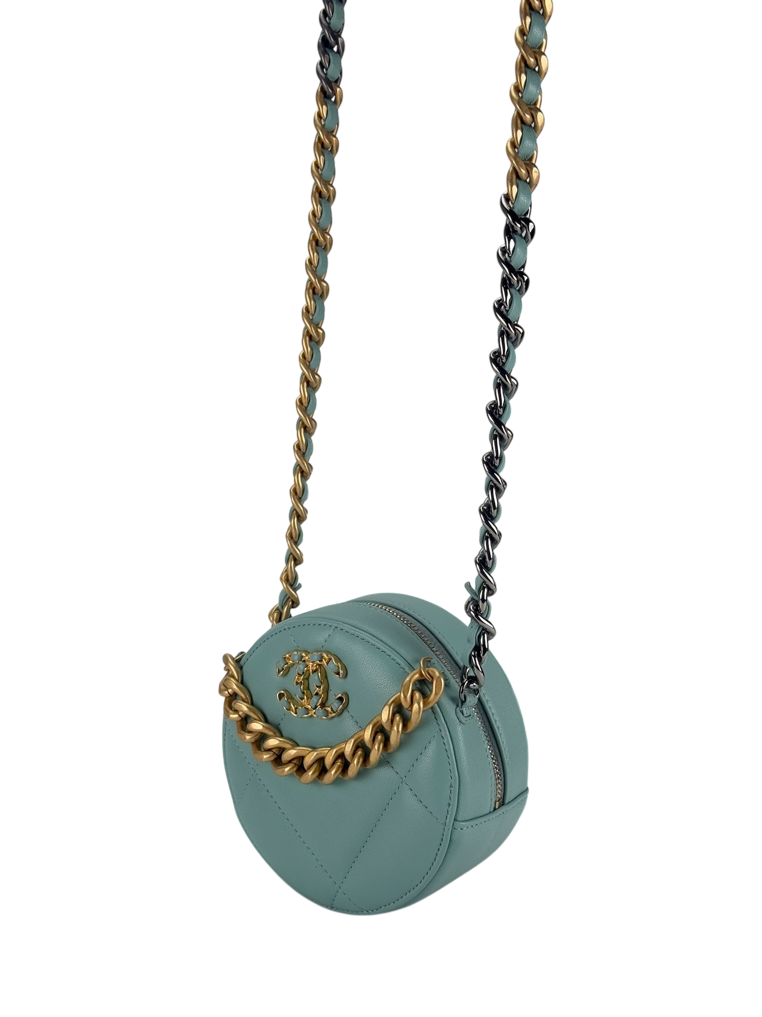 CHANEL - Blue Lambskin 19 Round Clutch With Chain