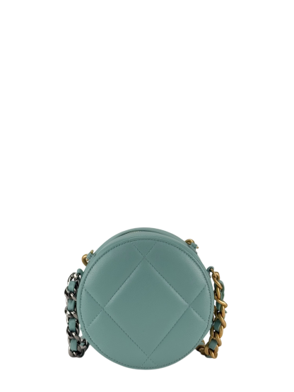 CHANEL - Blue Lambskin 19 Round Clutch With Chain