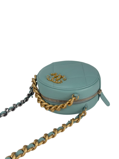 CHANEL - Blue Lambskin 19 Round Clutch With Chain