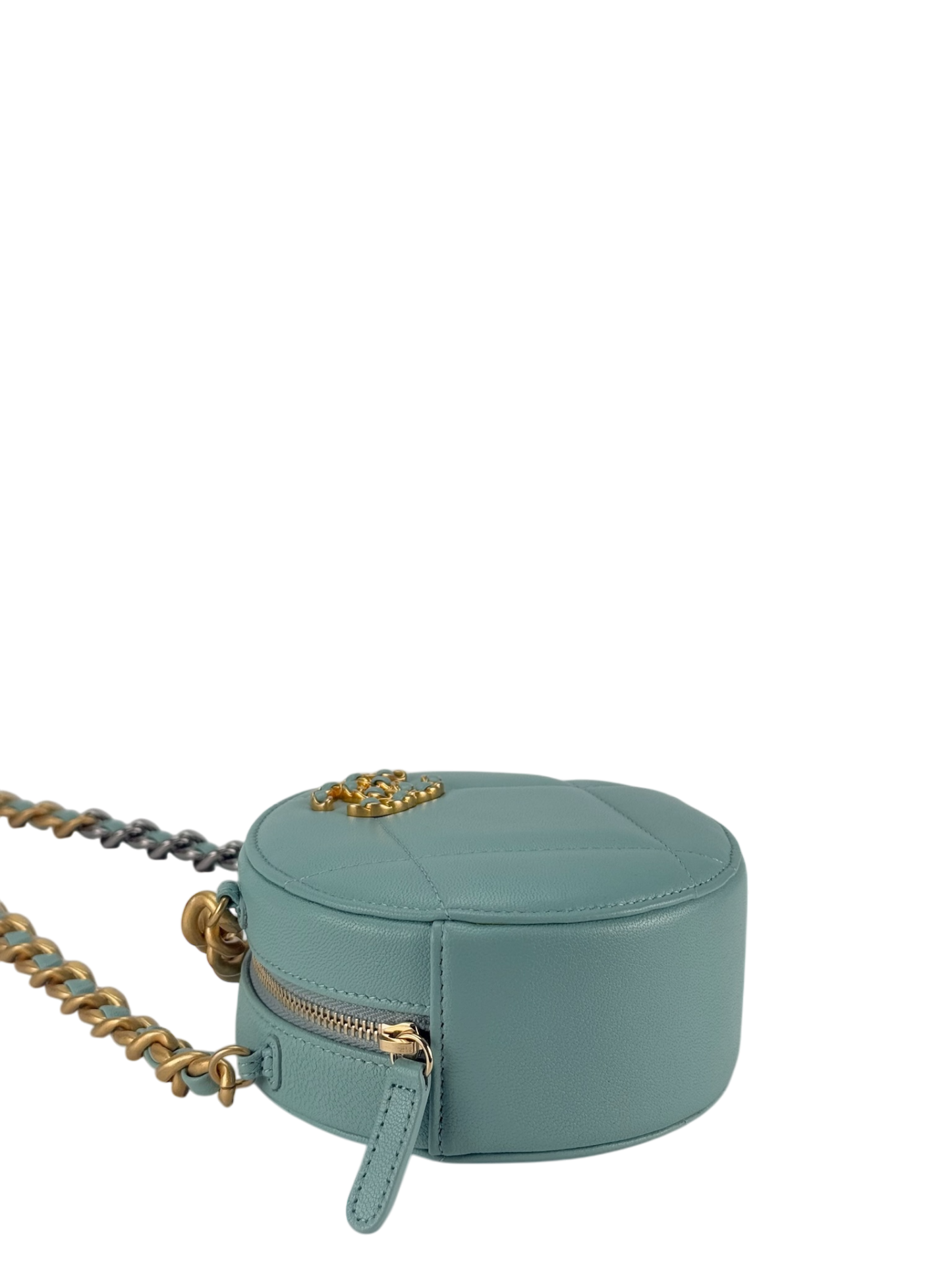 CHANEL - Blue Lambskin 19 Round Clutch With Chain