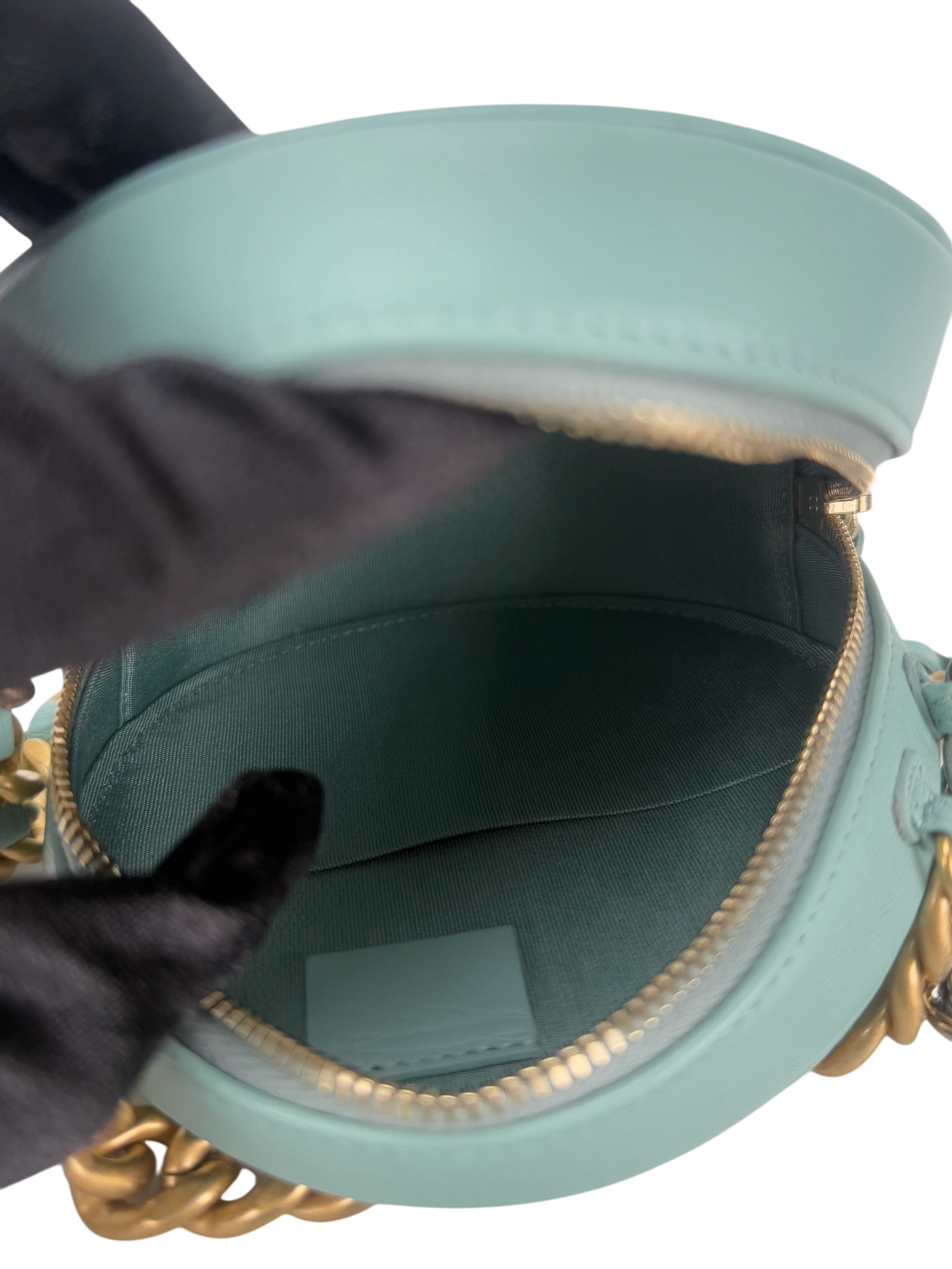 CHANEL - Blue Lambskin 19 Round Clutch With Chain