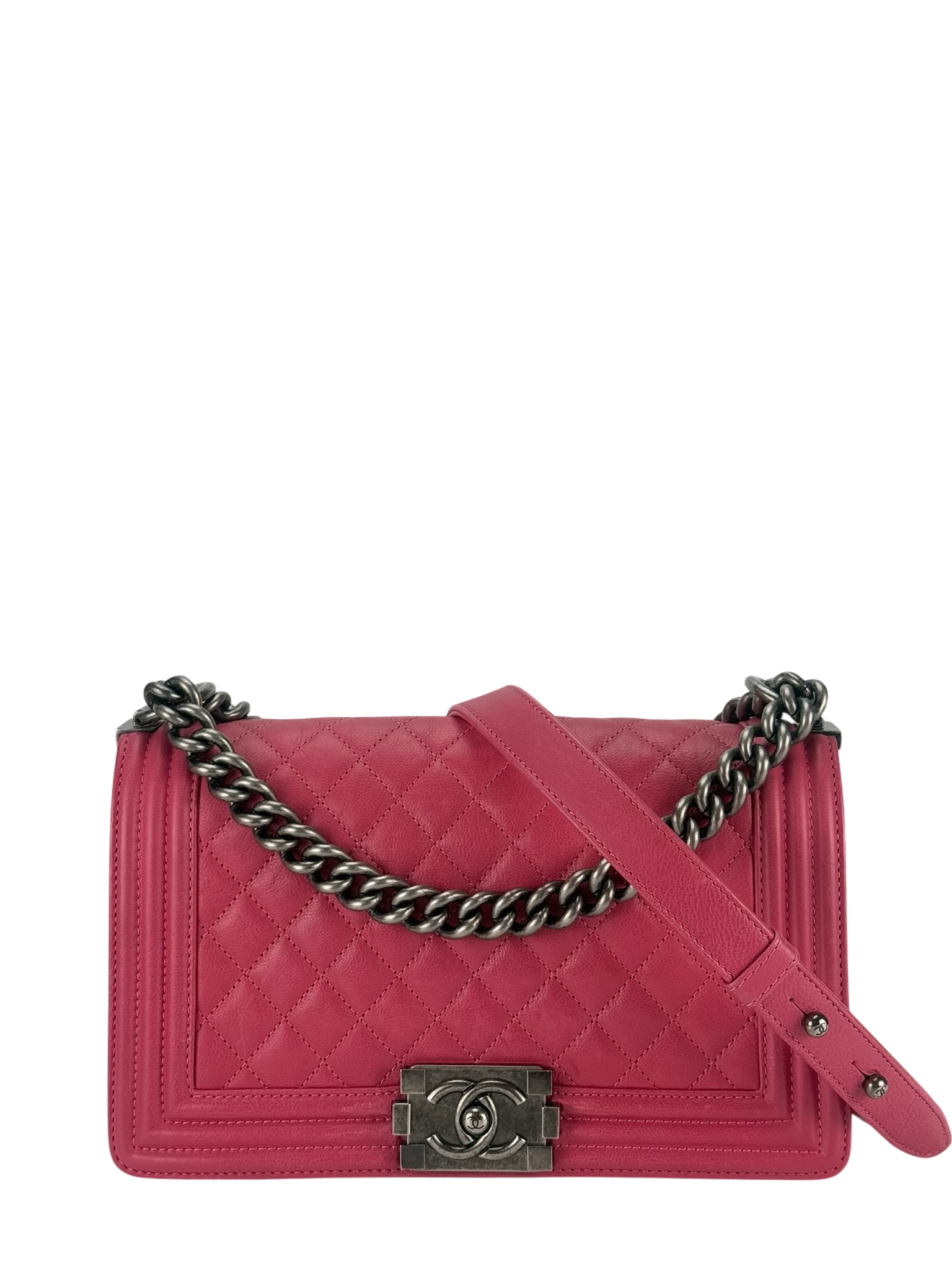 CHANEL - Medium Boy Flap Bag Pink Caviar Sliver Hardware