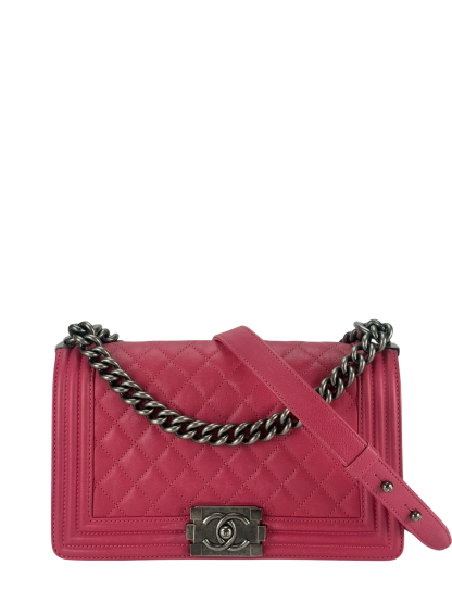 CHANEL - Medium Boy Flap Bag Pink Caviar Sliver Hardware