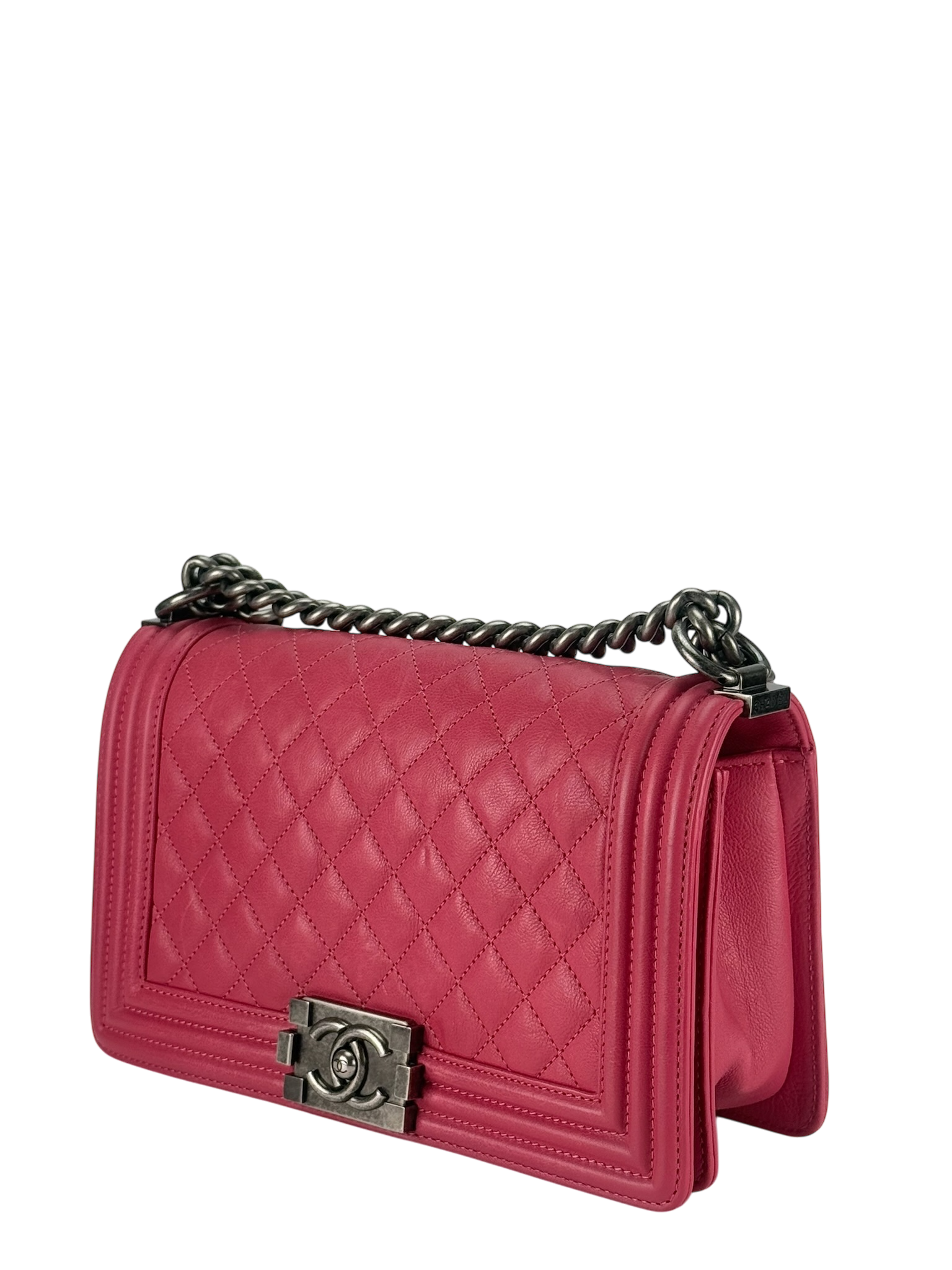 CHANEL - Medium Boy Flap Bag Pink Caviar Sliver Hardware