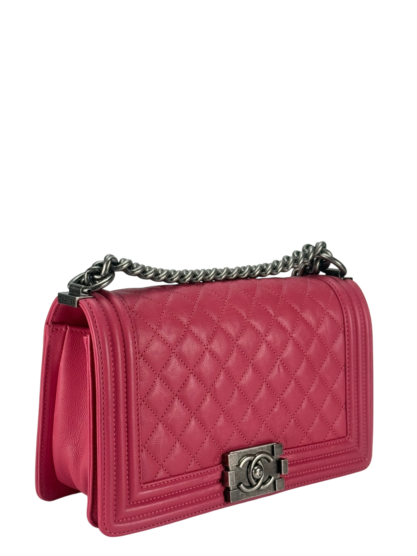 CHANEL - Medium Boy Flap Bag Pink Caviar Sliver Hardware