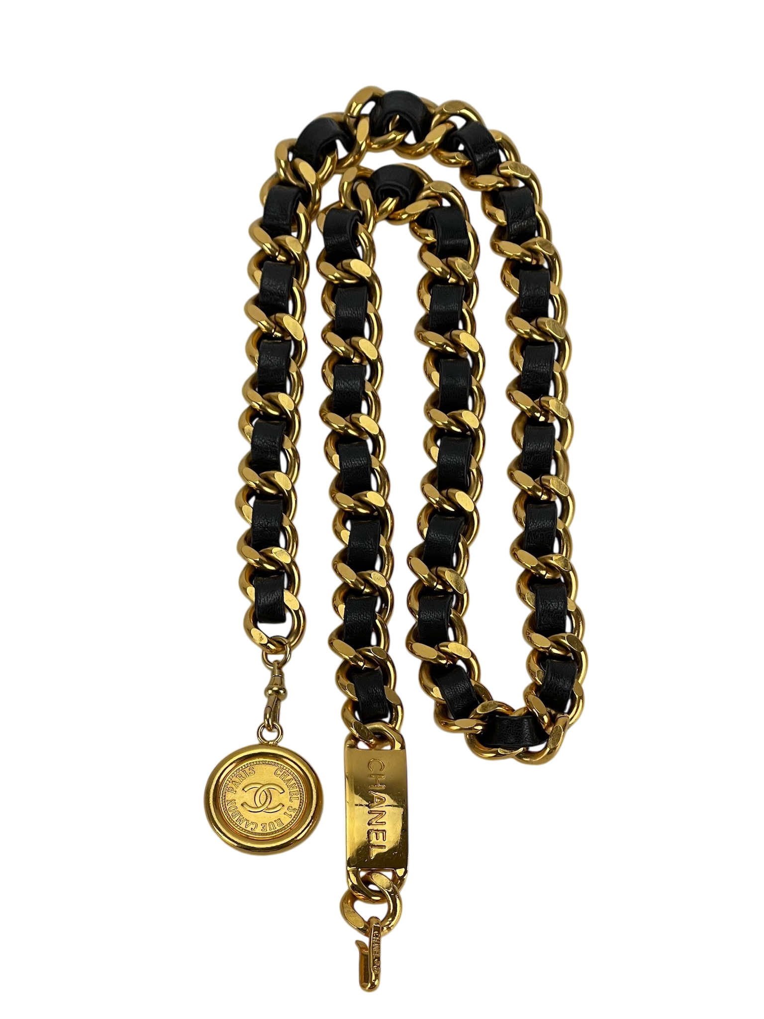 CHANEL -  Vintage Gold & Leather Coin Belt