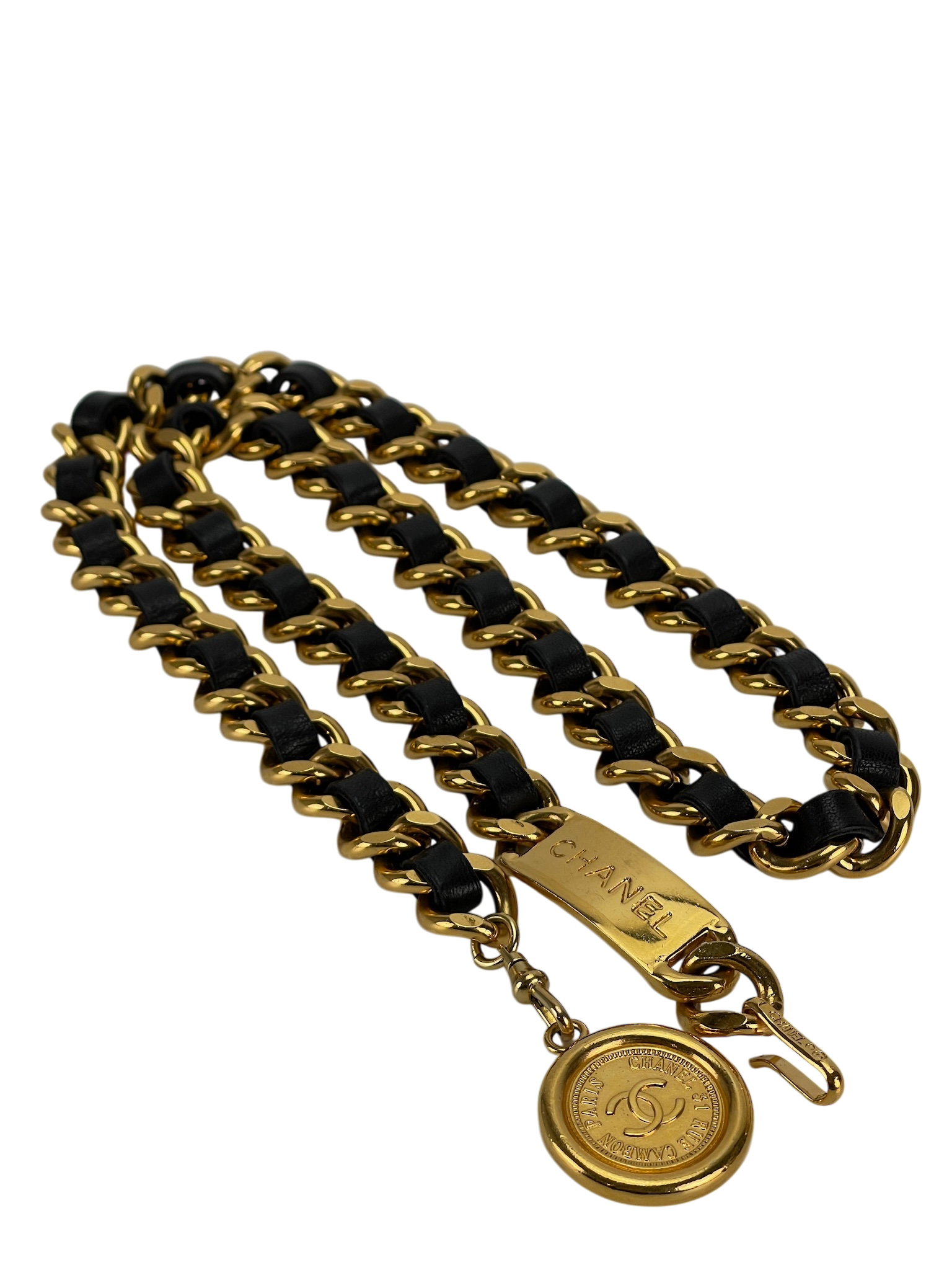 CHANEL -  Vintage Gold & Leather Coin Belt