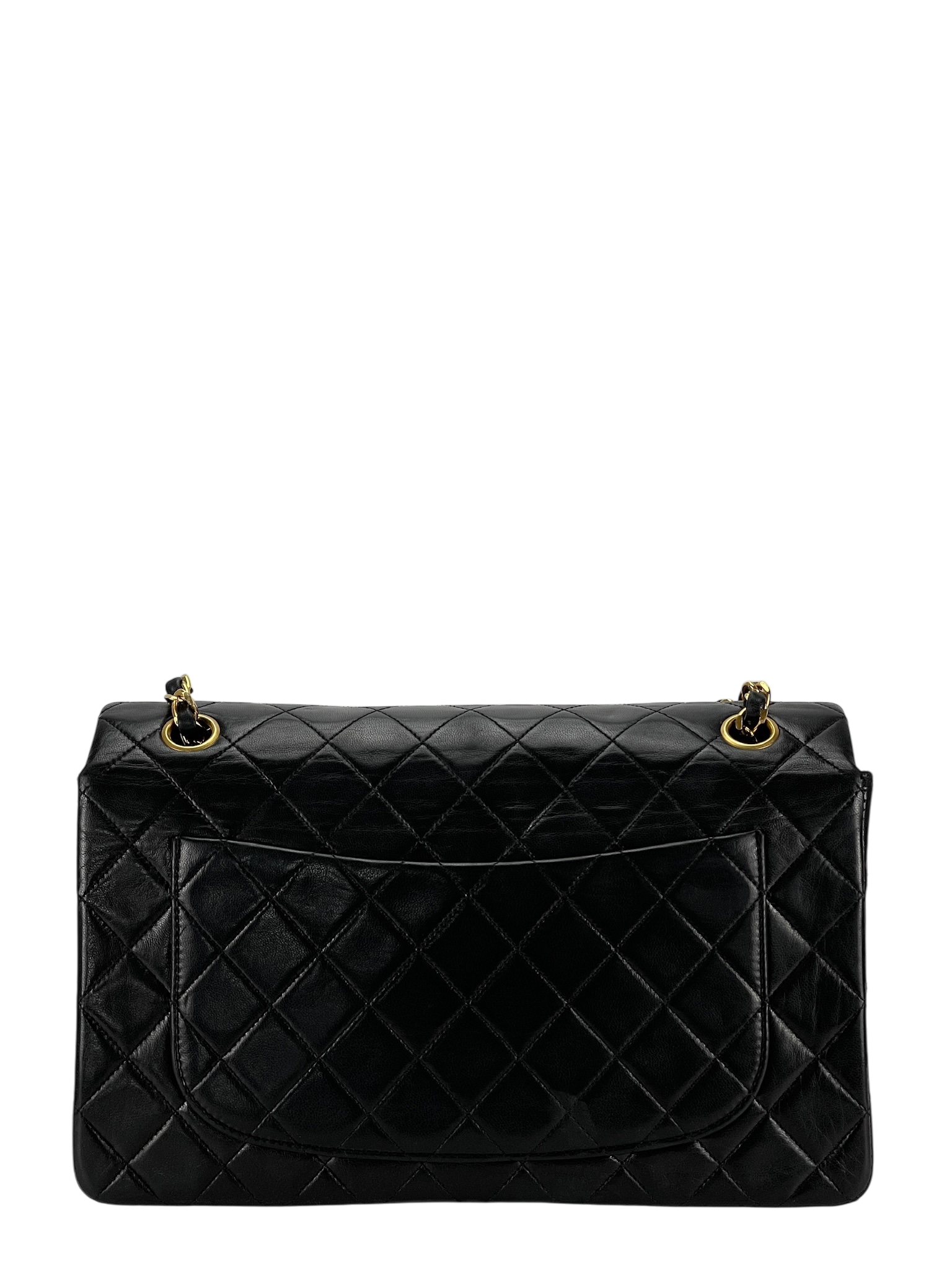 CHANEL - Black Lambskin Medium Classic Single Flap Shoulder Bag With Pouch