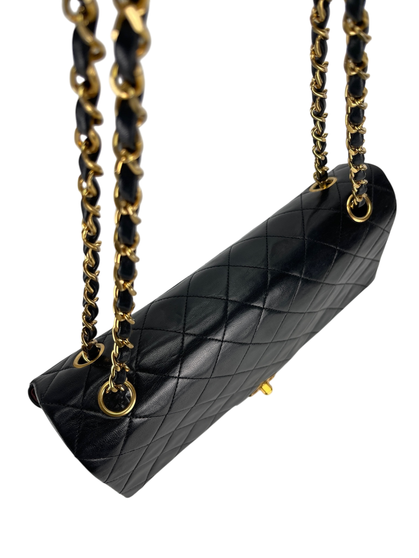 CHANEL - Black Lambskin Medium Classic Single Flap Shoulder Bag With Pouch