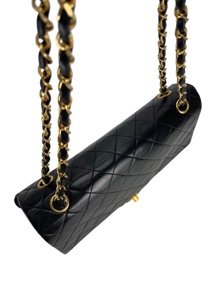 CHANEL - Black Lambskin Medium Classic Single Flap Shoulder Bag With Pouch