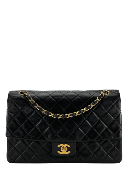 CHANEL - Black Lambskin Medium Classic Single Flap Shoulder Bag With Pouch
