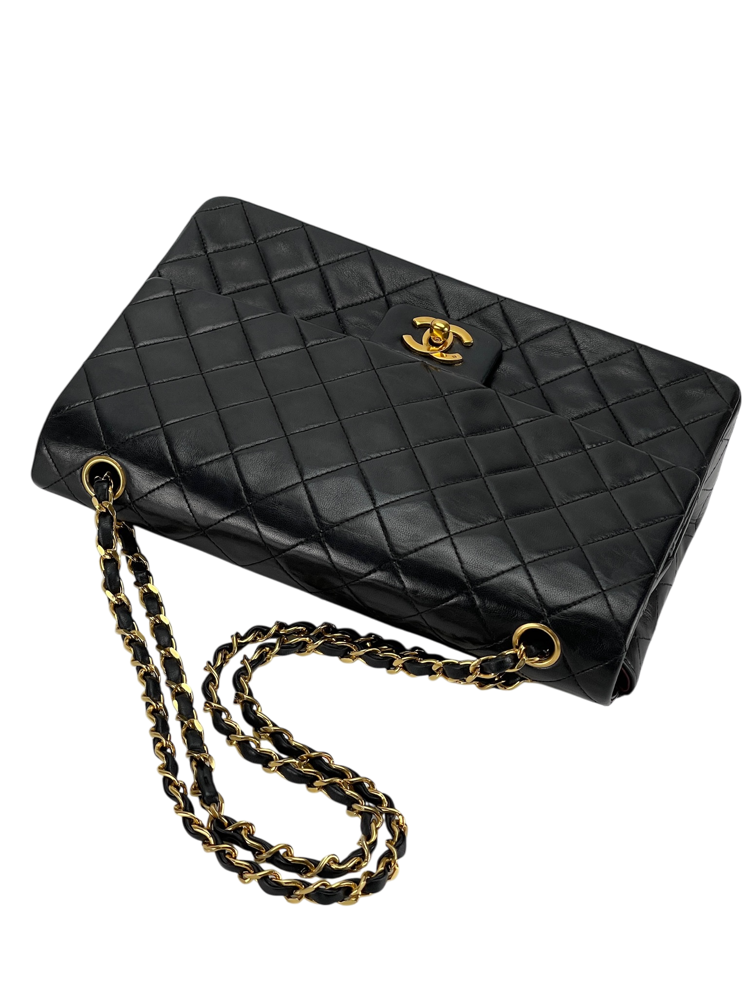 CHANEL - Black Lambskin Medium Classic Single Flap Shoulder Bag With Pouch