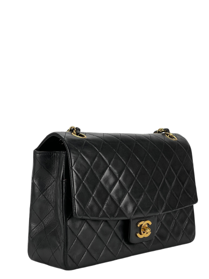 CHANEL - Black Lambskin Medium Classic Single Flap Shoulder Bag With Pouch