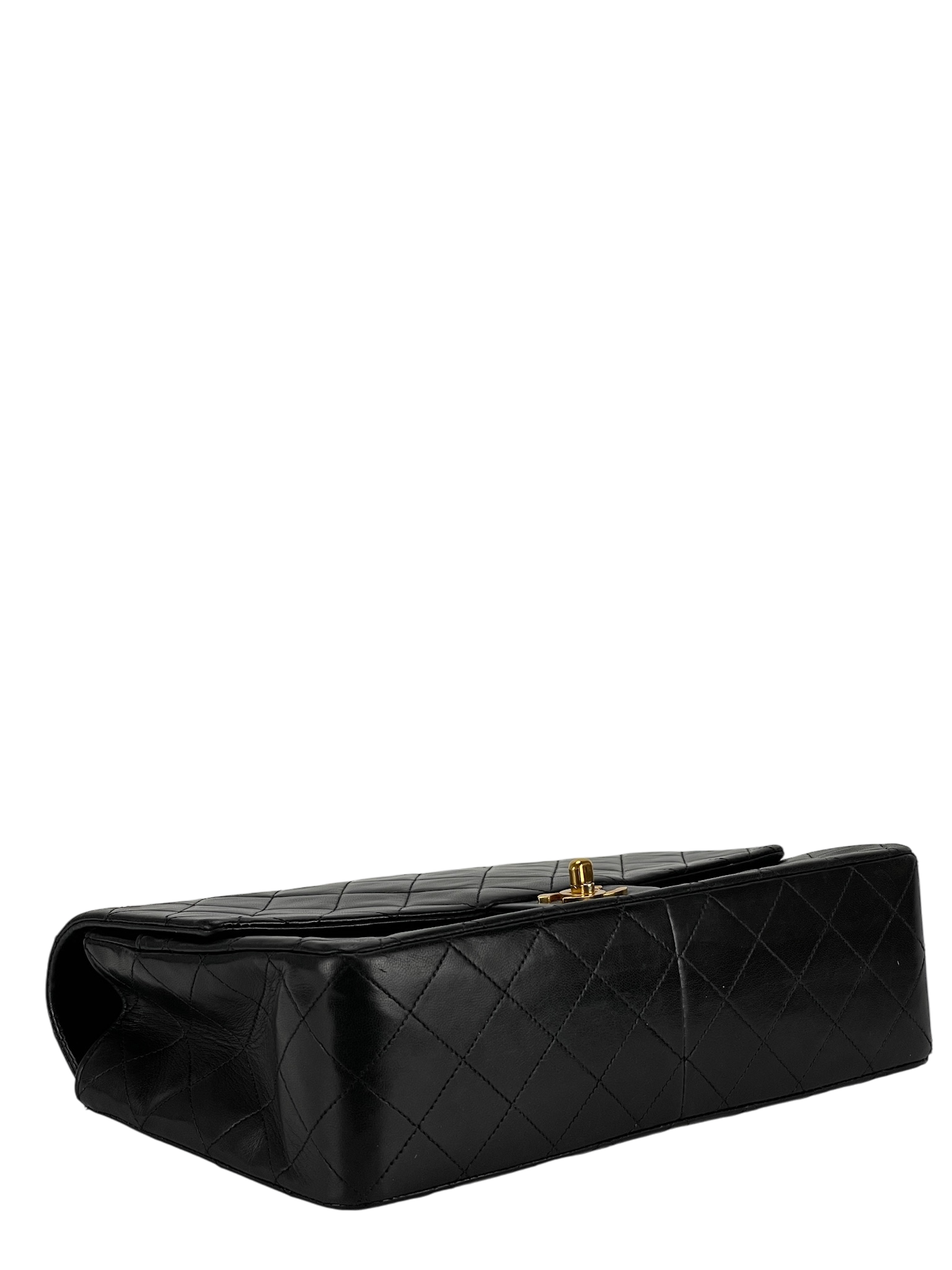 CHANEL - Black Lambskin Medium Classic Single Flap Shoulder Bag With Pouch