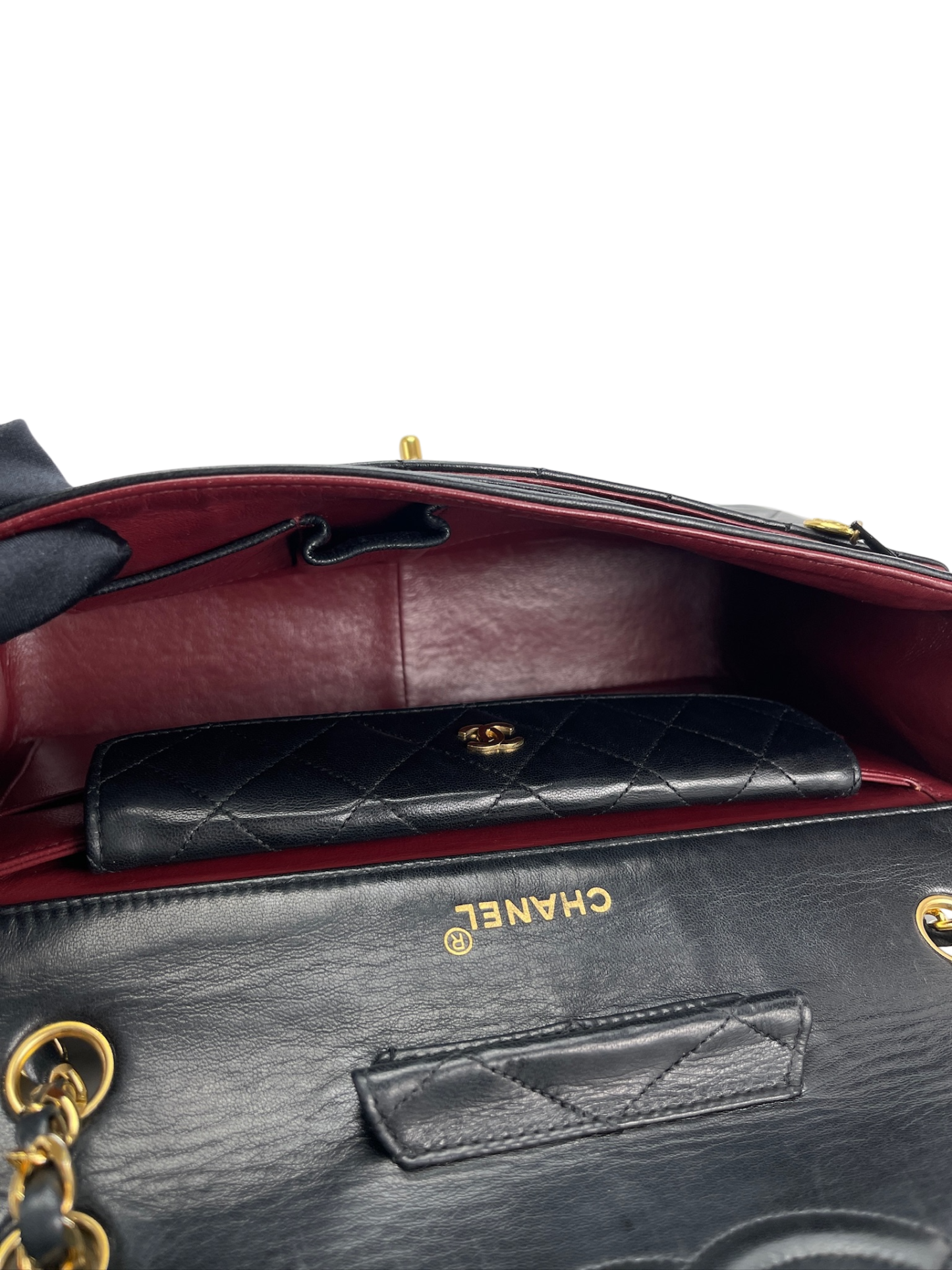 CHANEL - Black Lambskin Medium Classic Single Flap Shoulder Bag With Pouch