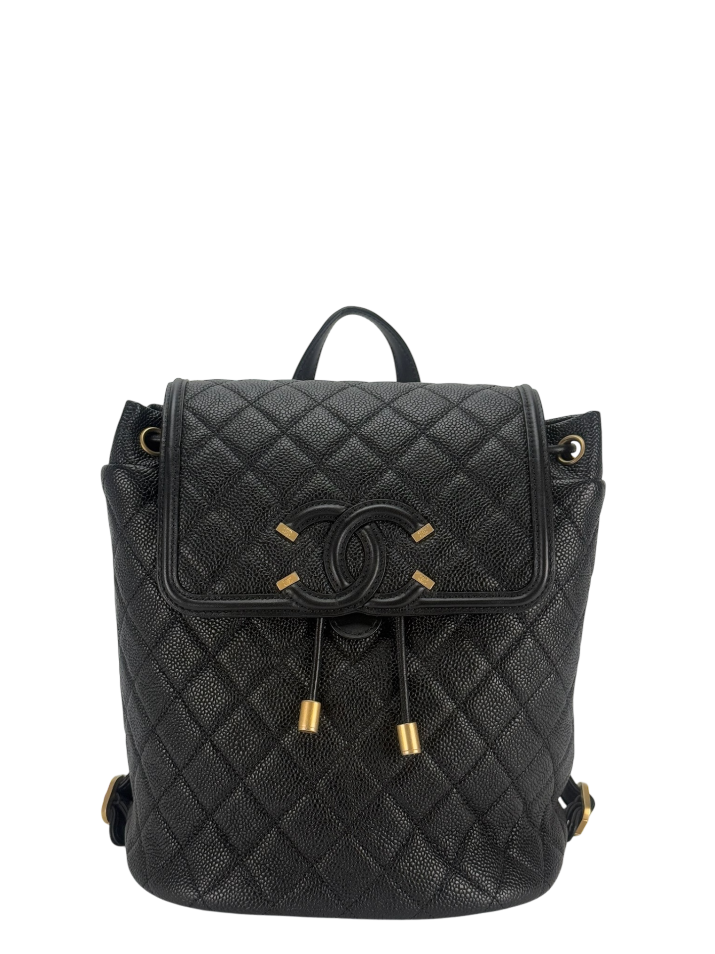 CHANEL - CC Filigree Backpack Black Caviar Skin