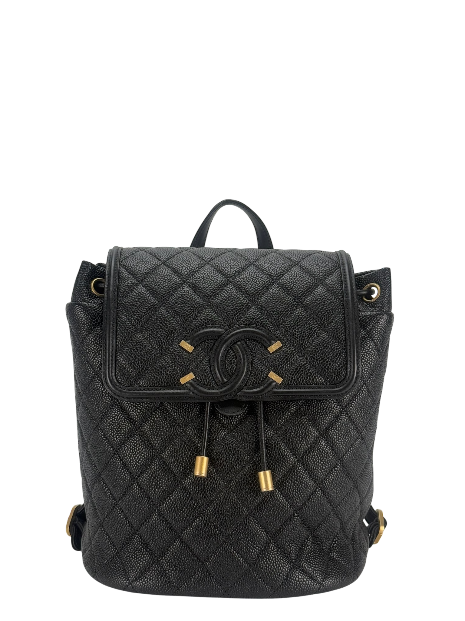 CHANEL - CC Filigree Backpack Black Caviar Skin