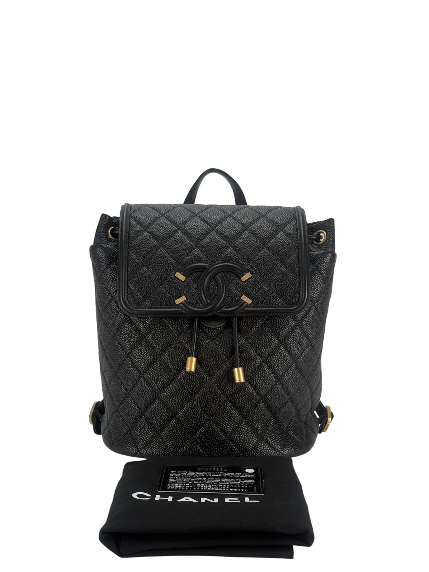 CHANEL - CC Filigree Backpack Black Caviar Skin