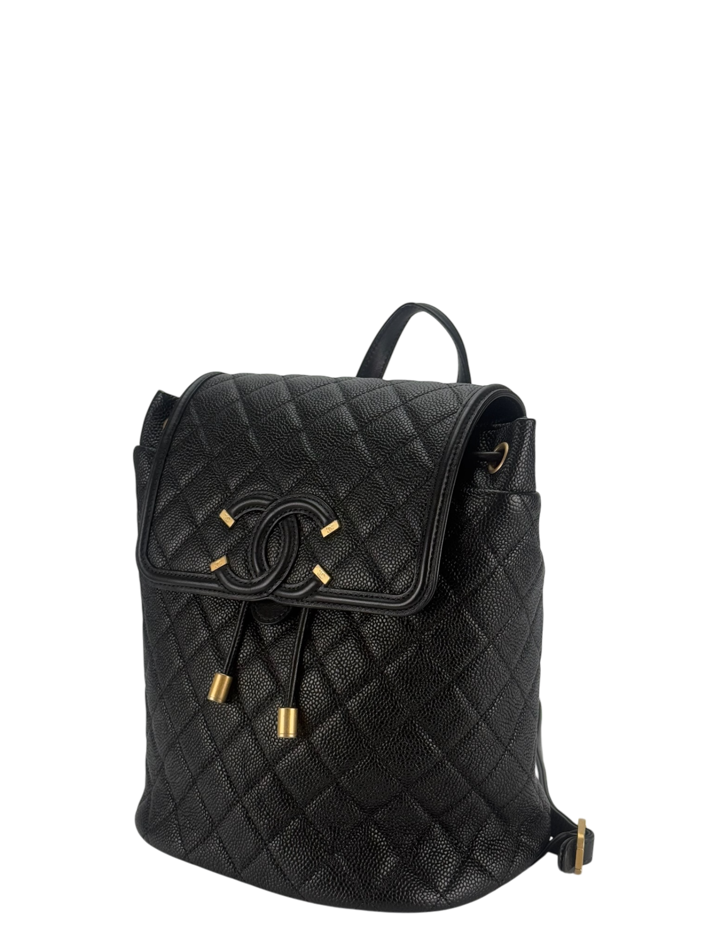 CHANEL - CC Filigree Backpack Black Caviar Skin