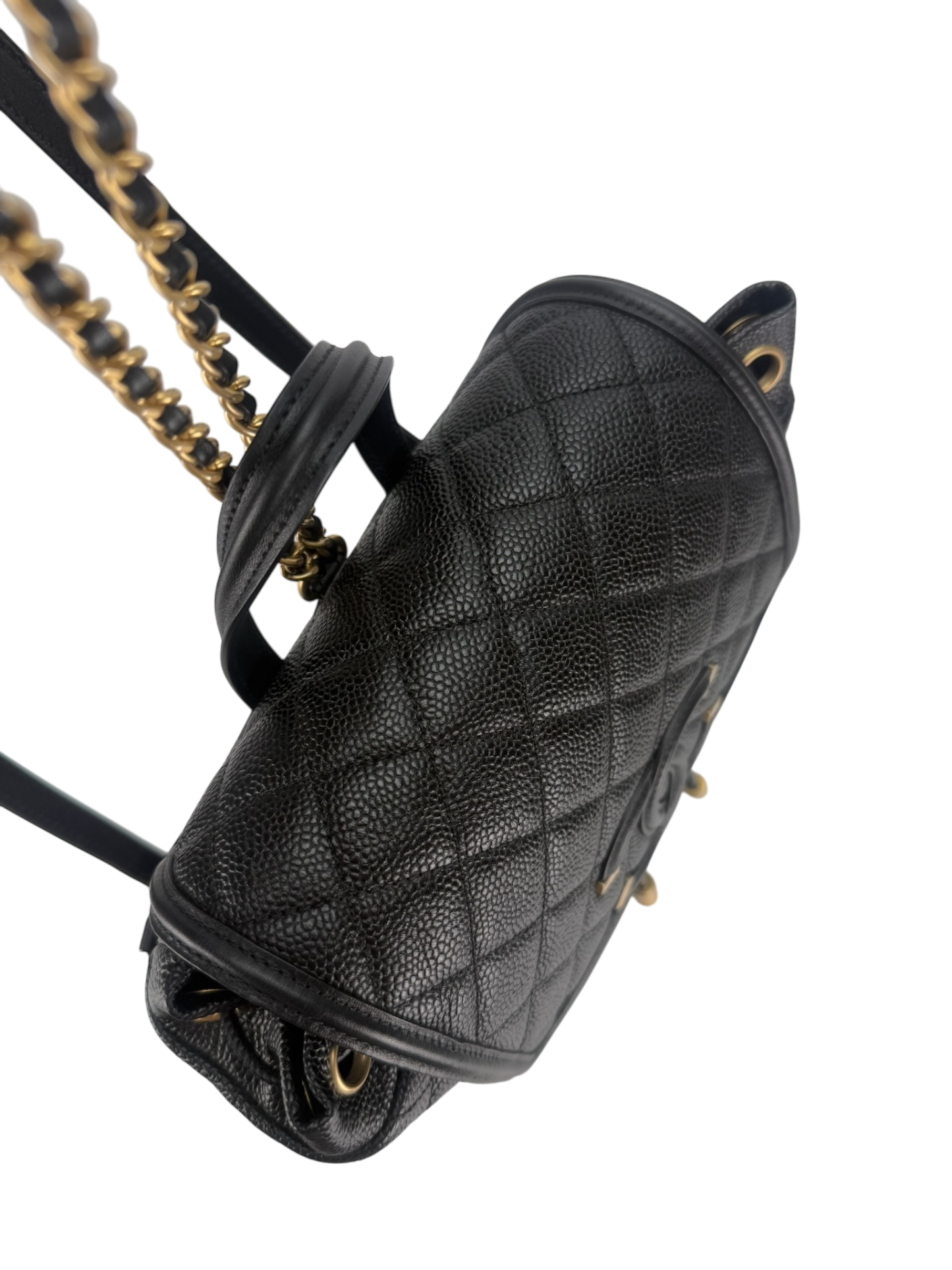 CHANEL - CC Filigree Backpack Black Caviar Skin