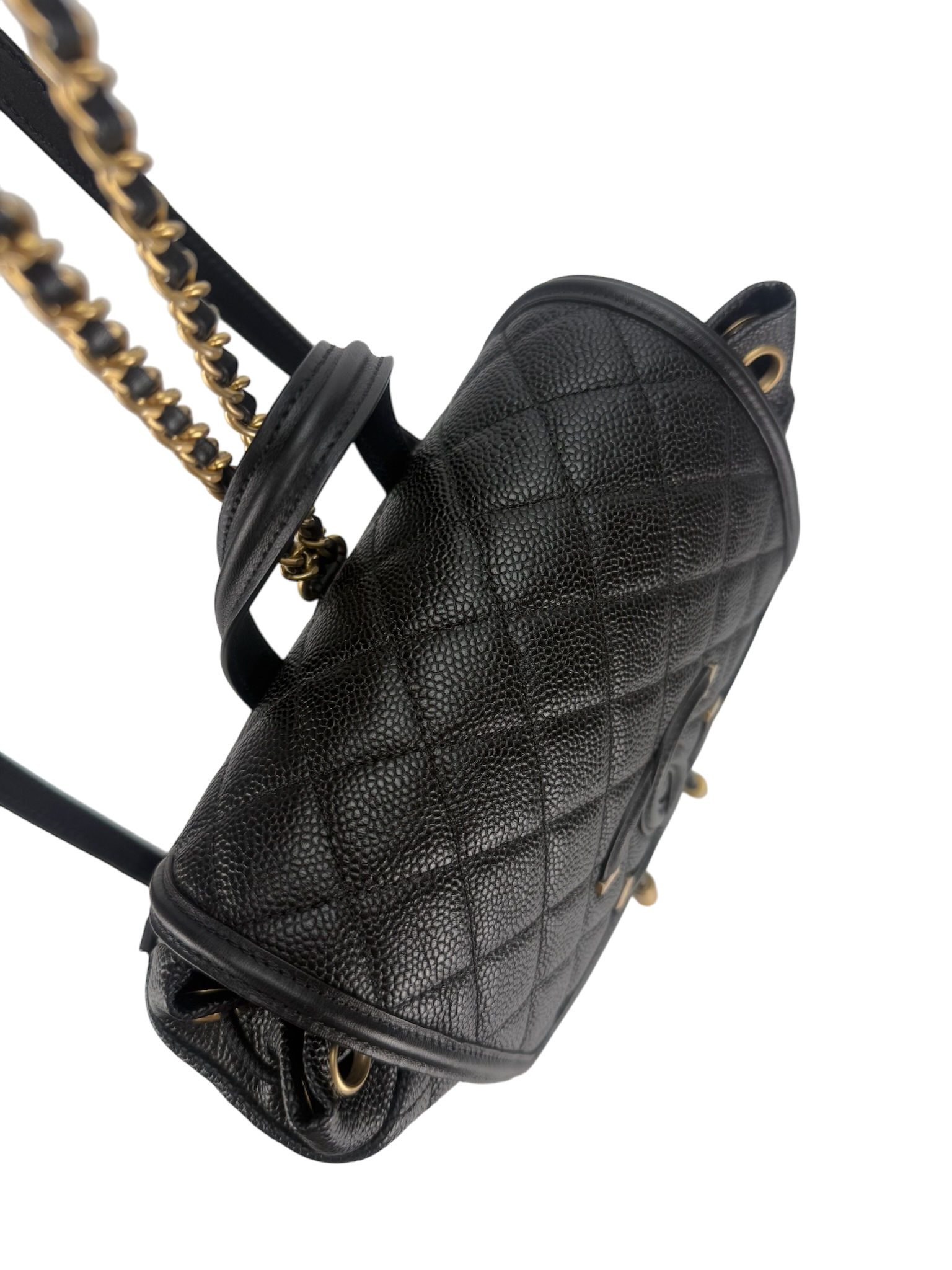 CHANEL - CC Filigree Backpack Black Caviar Skin