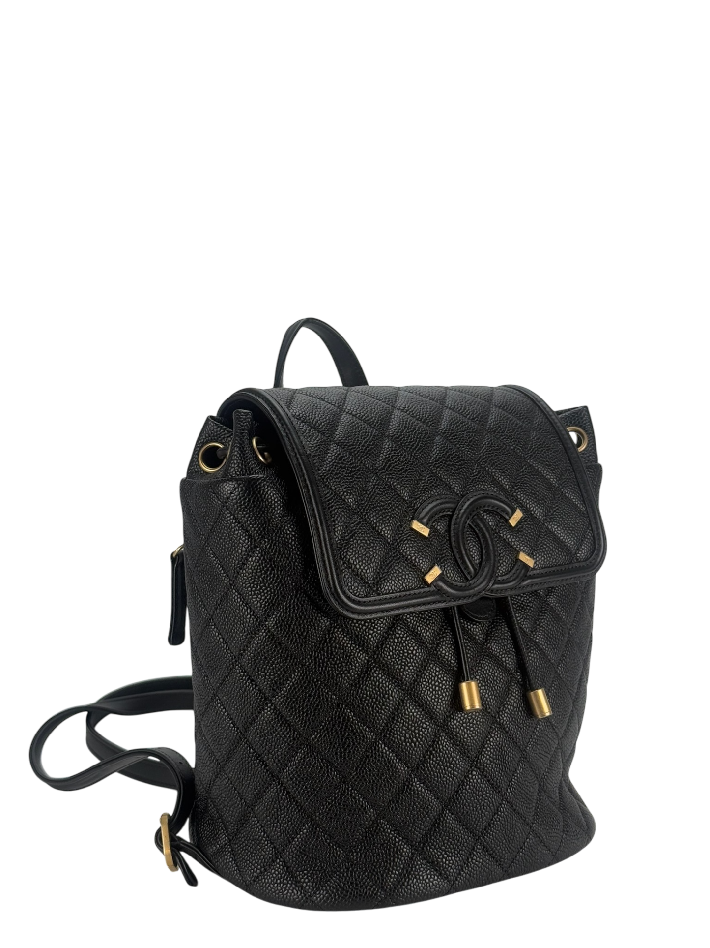 CHANEL - CC Filigree Backpack Black Caviar Skin