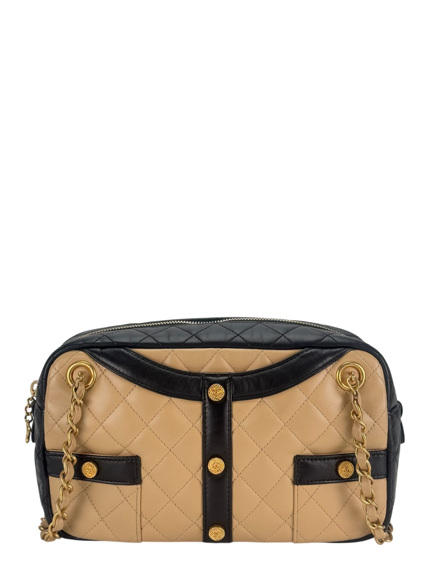 CHANEL - Girl Chanel Jacket Motif Beige Black Lambskin