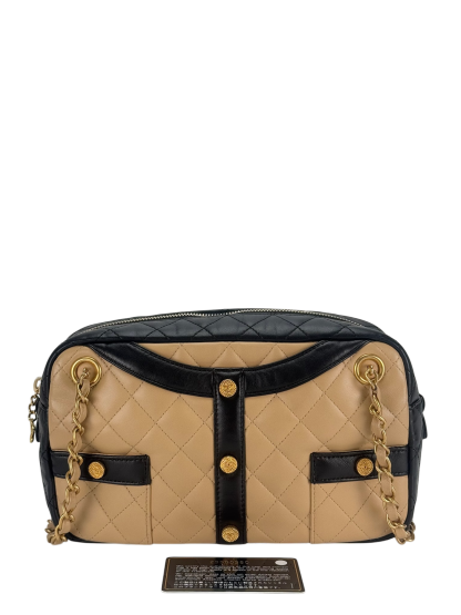 CHANEL - Girl Chanel Jacket Motif Beige Black Lambskin