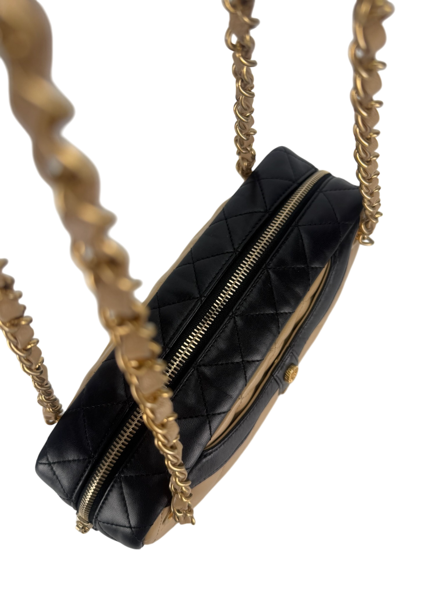 CHANEL - Girl Chanel Jacket Motif Beige Black Lambskin