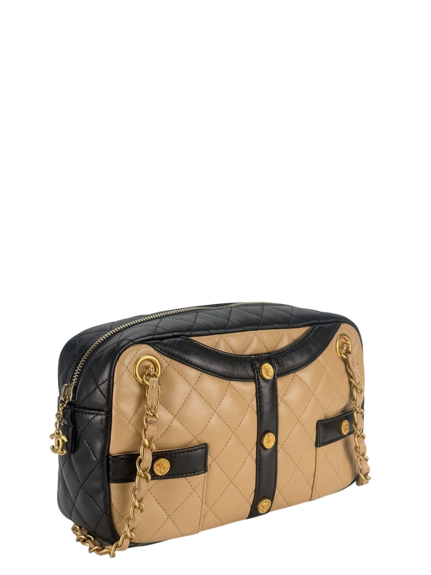 CHANEL - Girl Chanel Jacket Motif Beige Black Lambskin