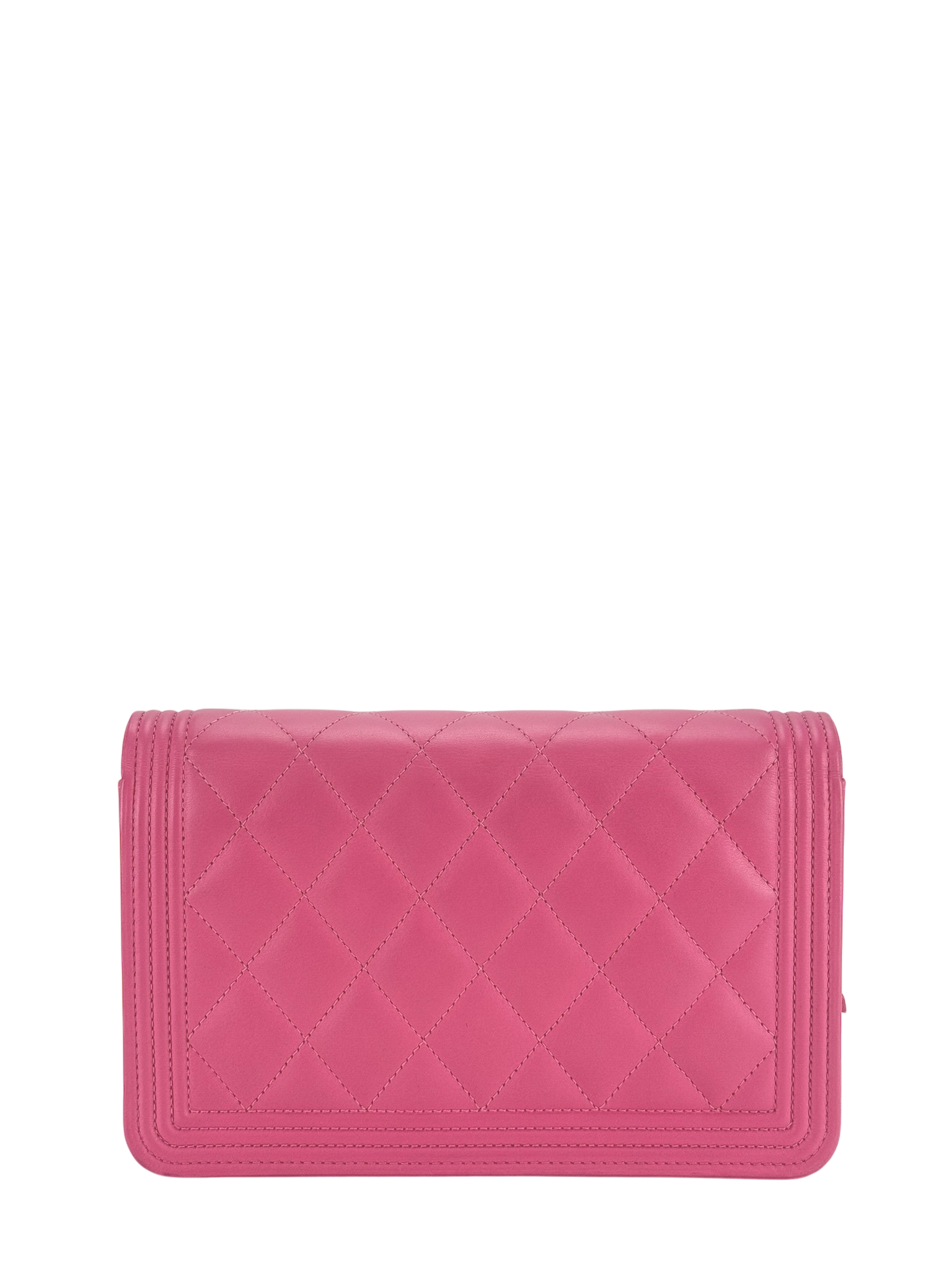 CHANEL - Pink Calfskin Boy Wallet On Chain Bag Gold Hardware  (WOC)