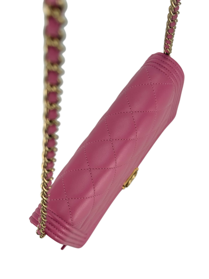 CHANEL - Pink Calfskin Boy Wallet On Chain Bag Gold Hardware  (WOC)
