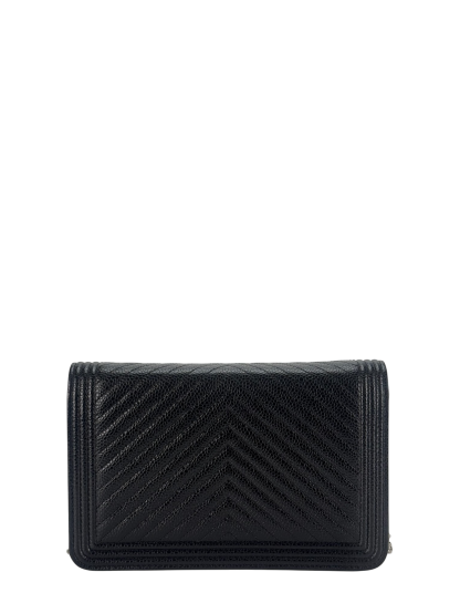 CHANEL - Black Cavair skin Boy Wallet On Chain (WOC)